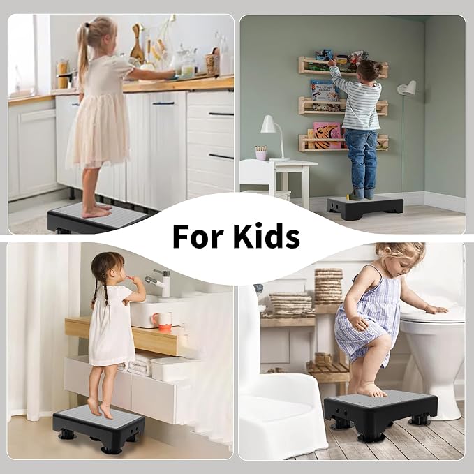 Adjustable Step Stool for Adults, Toddler Step Stools, 660 LBS Capacity Non-Slip Safety Step Platform for Elderly and Kids, Portable Stair Assist for Cars, Bedside, Kitchen, and Shower, Grey