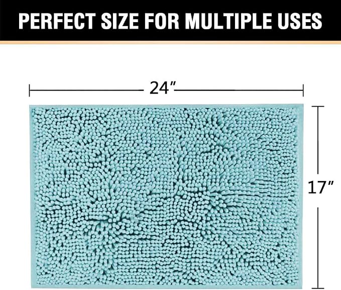 H.VERSAILTEX Bath Mat Bathroom Rug Bath Rugs for Bathroom Non Slip Bath Mats Extra Thick Chenille Rug 17" x 24" Absorbent Soft Shaggy Washable Dry Fast Plush Rugs for Bathtubs - Aqua Haze