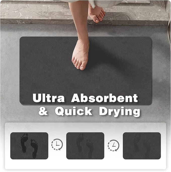 TYUU Black Bath Mat, Bathroom Rugs Non Slip Washable Thin Absorbent Quick Dry Bath Mat Fits Under Door Bathroom Floor Mat Perfect for Bath, Shower, or Sink 24"x36" Black