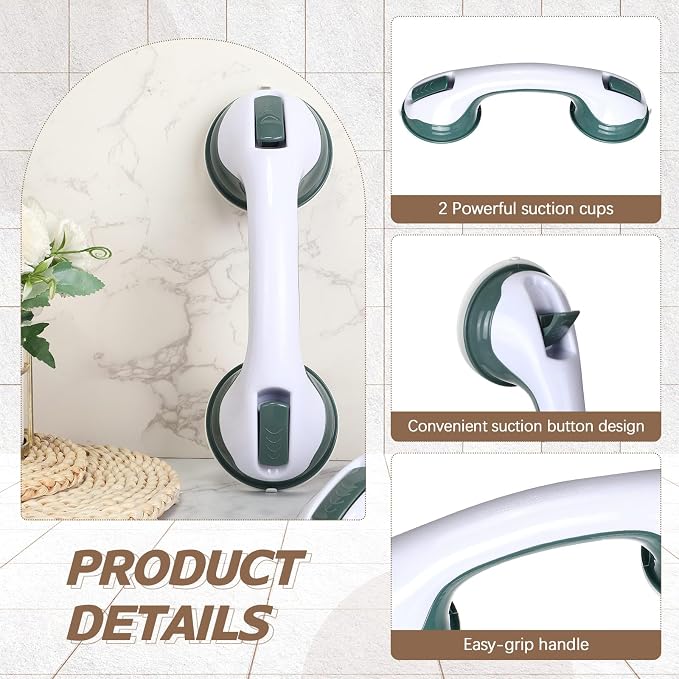 Qunclay 4 Pack 12 Inch Grab Bars for Bathtubs Shower Handle Shower Grab Bars for Seniors Elderly Disabled Handicap (Green, Gray)