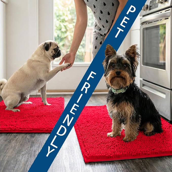 Bathroom Rugs Sets 2 Piece,Super Absorbent Chenille Bath Mats and U-Shaped Toilet Rug,Strong PVC Non Slip Backing,Microfiber Washable Dry Quickly Bath Mats for Bathroom(20"x32"+20"x20"U, Red)