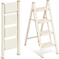 4 Step Ladder, 4 Step Stool for Adults, Folding Step Ladder with Secure Footing, Widened Pedal, Aesthetically Pleasing Looking, Blends Right into Domestic Rooms, Cream Chocolate