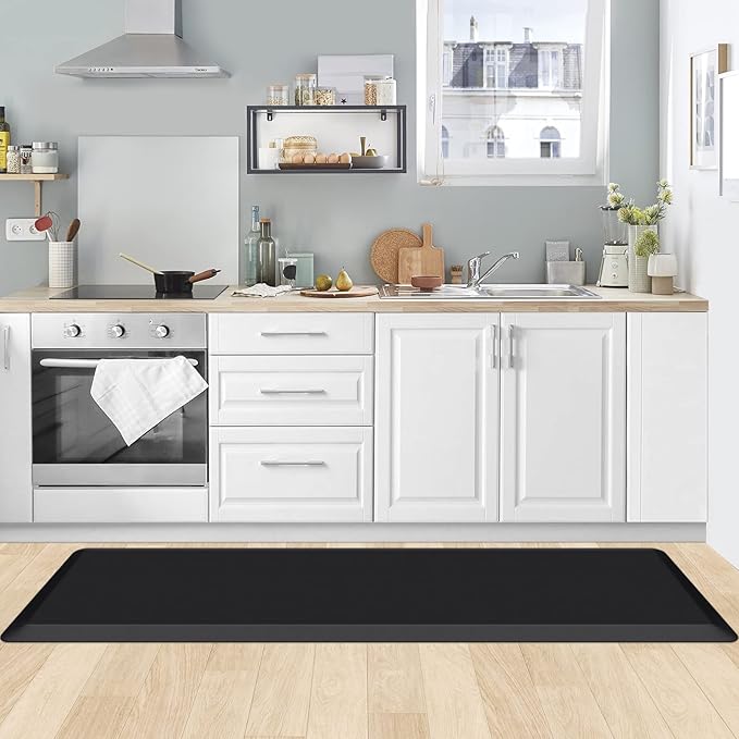KitchenClouds Kitchen Mat Cushioned Anti Fatigue Kitchen Rug 0.8inch Water Resistant Non Slip Kitchen Rugs and Mats Standing Desk Mat Comfort Floor Mats for Kitchen Sink Office (17.3"x60",Black)