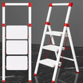 Foldable Step Ladder Stool for Home,3 Step Stool with Wide Anti-Slip Pedal, Heavy Duty 600Lbs Ladder for Indoor Kitchen Closet Stair Use, White Red