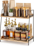 ANBOXIT Countertop Coffee Station Organizer, 2 Tier Wooden Shelf for Coffee Bar Accessories, Condiment Storage Caddy for Kitchen, Home, Office - Brown