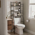 Home Zone Living Over the Toilet Storage Bathroom Organizer 3-Tier Freestanding Steel Frame Shelves with Wide Stabilizing Base and Adjustable Feet, Matte Black