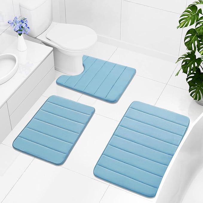 Buganda Memory Foam Bath Mat, 70" x 24", Ultra Soft and Non-Slip Bathroom Rugs, Water Absorbent and Machine Washable Bath Rug Runner for Bathroom, Shower, and Tub, Blue