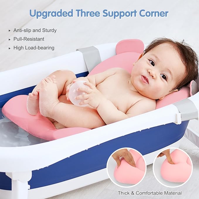 Colorlife Baby Bath Seat Support Net Infant Bathing Seat Support Mat, Comfortable Adjustable Non-Slip Three-Pointed Baby Shower Net Bathtub Sit Up Mesh for Newborn 0-12 Months-Pink(No Bathtub)