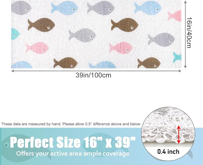 Bathtub Mat Shower Mat Non-Slip, 16x 39 Inch, Soft Comfort Bath Mat with Drainage Holes, PVC Loofah Massage Bathmat for Shower, Tub, Bathroom, Wet Areas, Quick Drying