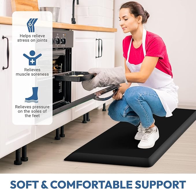4/5 Inch Thick Kitchen Mat - Cushioned Anti Fatigue Mats for Kitchen Floor - Easy to Clean, Waterproof, Non-Slip Kitchen Rug for Sink, Office, Kitchen (17''x39'' Black)