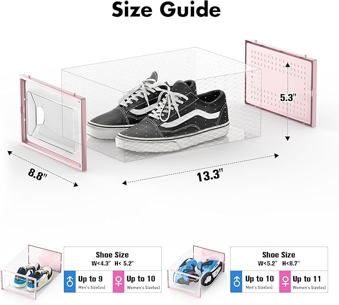 Foluck Shoe Storage Box, 15 Pack Clear Plastic Stackable Organizer for Closet, Interlocking Design Shoes Container Bins for Sneakers, Foldable Shoe Rack with Lids, Pink