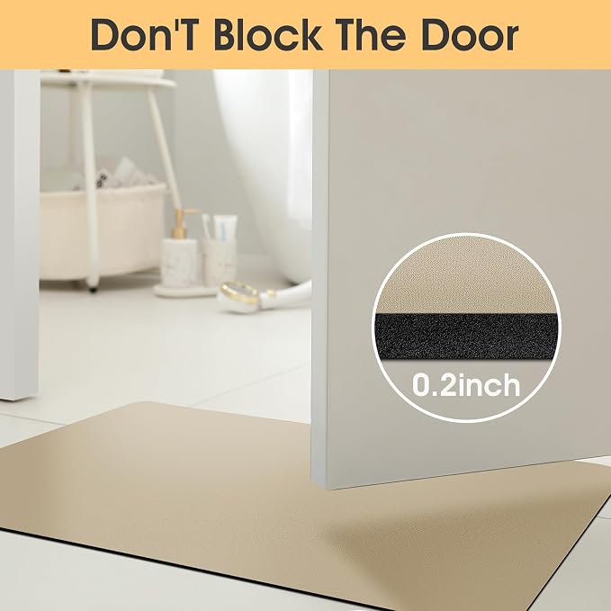 ACCUMTEK Non Slip Bath Mat, Thin Bathroom Rugs Fit Under Door, Quick Dry Bath Mats, Machine Washable Bath Rugs for Bathroom, Bathtub & Kitchen, Camel/Upgraded Solid/32 x20