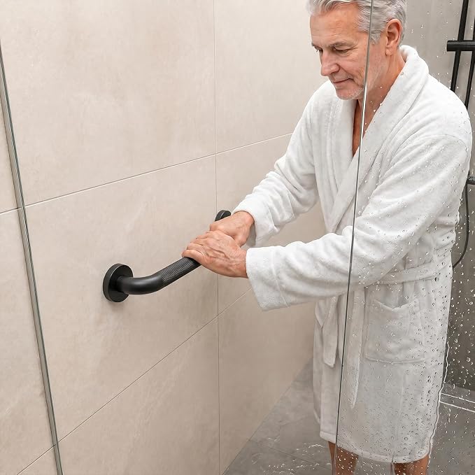 20 Inch Black Shower Grab Bar for Seniors,1.25'' Diameter 304 Stainless Steel Heavy Duty Anti-Slip Bathroom Safety Handicap Grab Bar for Shower, Bathtub & Toilet, Wall Mounted, Supports 500lbs