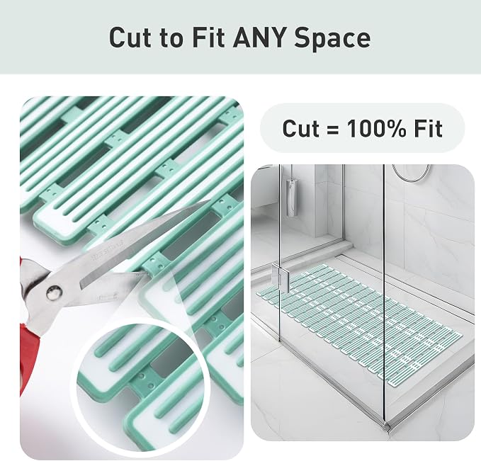 XIYUNTE Shower Mat Non Slip Bath Mat for Tub - 36 x 16 Inch Bathtub Mat Non Slip Shower Mats for Inside Shower, TPE Bath Mat with Suction Cups and Drain Holes, Easy to Cut, Green
