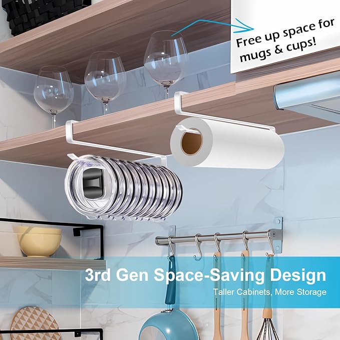 2pack Tumbler Lid Organizer for Corner Cabinets, Space-Saving Cup Holder, Water Bottle Accessories Storage，Kitchen Storages Organization Solution, No Adhesive or Drilling Needed up to 24 Lids (white)