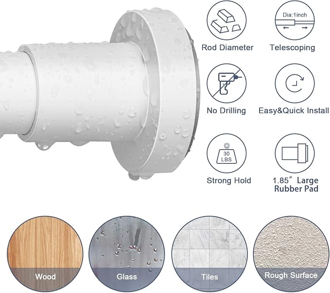 YNL White Shower Curtain Rod 32-94 Inch(2.7-7.8ft), Non-Slip, Never Rust, Stainless Steel No Drill Spring Tension Shower Rod, Adjustable Long Curtain Rod for Bathroom Window Patio