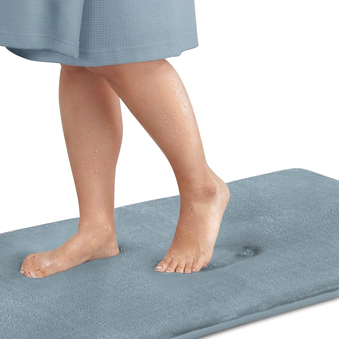 Memory Foam Bath Mat Non Slip Absorbent Super Cozy Velvet Bathroom Rug Carpet (60 inches X 17 inches, Smoke Blue)