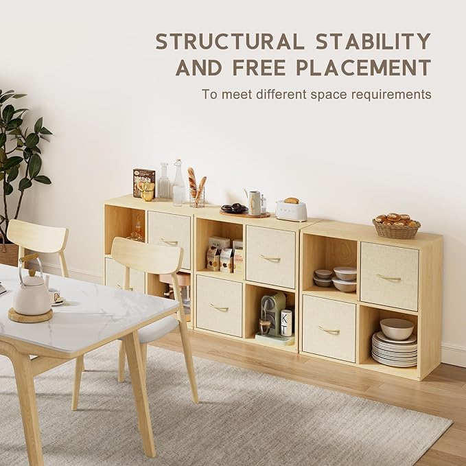 EXPERLAM 4 Cube Storage Organizer - Solid Wood Bookshelf with 2 Storage Bins, Cube Shelf with 2 Removable Back Panels, Vertical or Horizontal Bookcase, Open Book Shelf for Bedroom, Living Room, Office