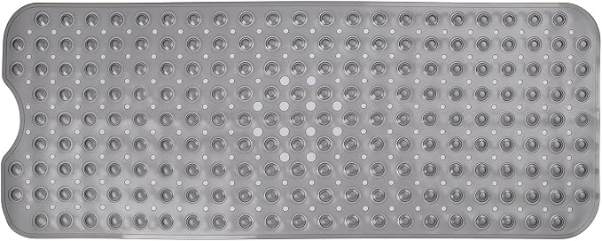 Bath Tub Shower Mat,Non Slip Machine Washable Bathroom Mat,Suction Cups and Drain Holes for Easy Cleaning,39.56 X 15.75 Inches(Grey)