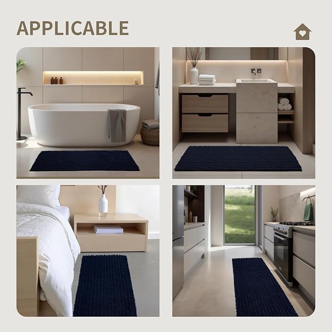Toilet Rugs U-Shaped Mat 24x24, Contour Bathroom Mat - Ultra Soft & Absorbent Chenille, Quick-Dry, Machine Washable with Non Slip Barrier Backing, Navy Blue