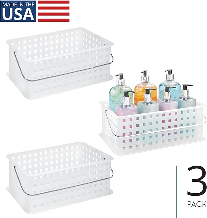 iDesign Portable Shower Caddy Basket for Dorm or Bathroom, Set of 3, Clear/Frost, Made in USA