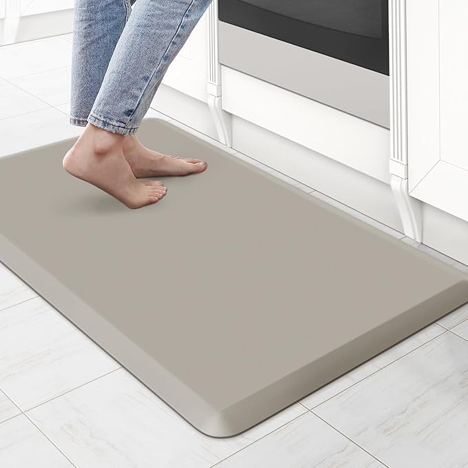 KitchenClouds Kitchen Mat Cushioned Anti Fatigue Rug 17.3"x28" Water Resistant Non Slip Standing Desk Mat Comfort Floor Mats for Kitchen House Sink Office (Khaki)