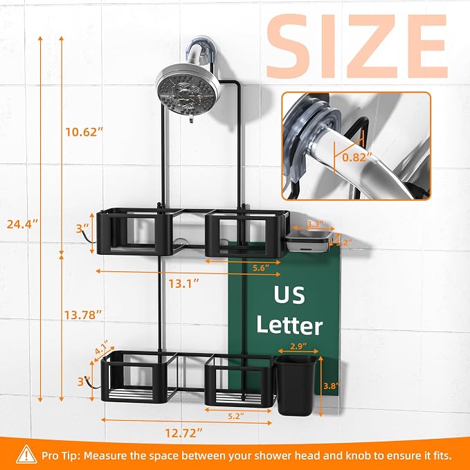 Epicano Shower Caddy for Handheld Showerheads,Black,Stainless Steel | Removable Hooks,Soap Holder & Toothbrush Holder, Rustproof, Anti-Swing, Holds Razor, Sponge, Soap, Toothbrush