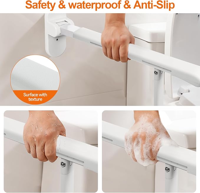 SPECILITE Heavy Duty Toilet Grab Bar - 440lb Sturdy Support, Safety Rails with Non-Slip Waterproof handrail & Night Glow Strips, Space Saving Flip-Up Design for Elderly, Disabled, Pregnant & Injury