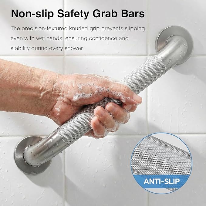16 Inch Shower Grab Bars for Seniors 1.25'' Stainless Steel Grab Bar for Bathroom 2 Pack, Non Slip Knurled Safety Handrail for Bathtub Toilet Wall Mounted, Gifts for Elderly and Handicapped