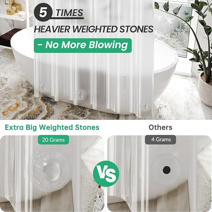 AmazerBath Stall Shower Curtain Liner 36x72, Walk in Shower Curtain Plastic, Clear Shower Stall Curtain Liner Heavy Duty Thick PEVA, Half Shower Liner with 2 Weighted Stones and 6 Grommet Holes