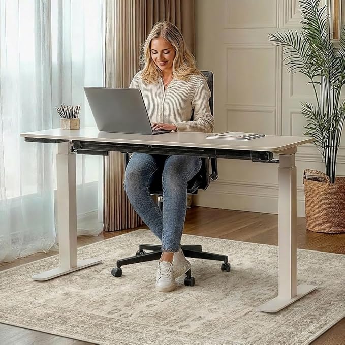 48"x72" Office Chair Mat for Hardwood Tile Floor, Under Desk Carpet Protector for Rolling Computer Chair Mat, Machine Washable Area Rug, Anti-Slip 1/5" Thick Low Pile Thin Vinyl Floor Mat, Ivory