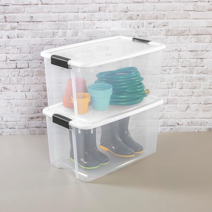Sterilite 4 Pack Ultra Latching Box, Storage Bins with Lids, Clear Plastic, 70 Quart - Heavy-Duty Organizing Containers for Closet, Bathroom, and Office