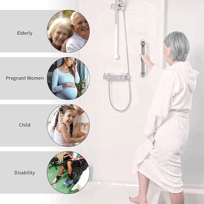 12 Inch Shower Grab Bar Satin Brushed Nickel, ZUEXT Stainless Steel Safety Grab Bar Handle, Bathroom Balance Bar, Safety Hand Rail Support - Handicap, Elderly, Injury, Senior Assist Bath Handle