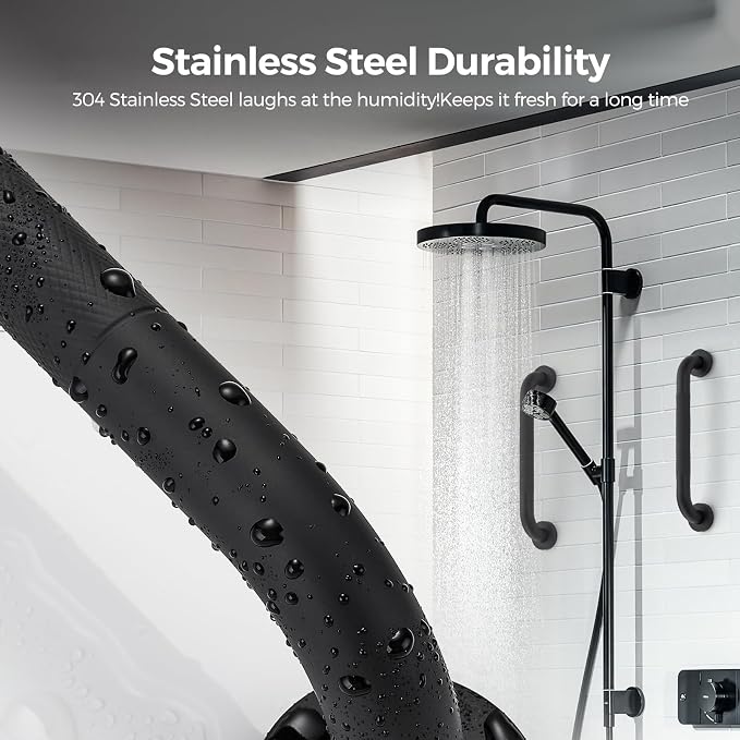 12 Inch Grab Bars for Shower, Stainless Steel Safety Handicap Grab Bars for Bathroom, Anti-Slip Shower Handle, Wall Mounted (2 Pack, Matte Black)