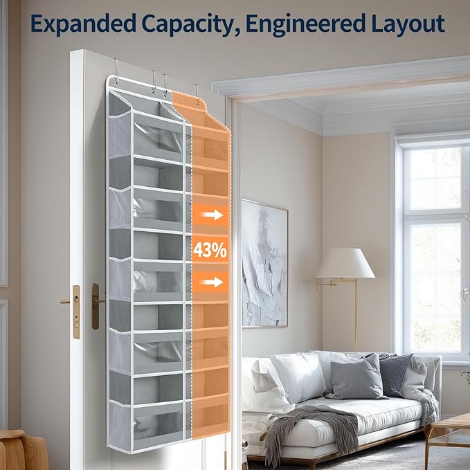 Yecaye 5-Tier Over The Door Organizer Dual-Column, 80lbs Load Over The Door Storage of 10 Compartments, Heavy Duty Door Organizer Hanging for Bedroom Closet Dorm Bathroom Pantry, Grey 1 Pack