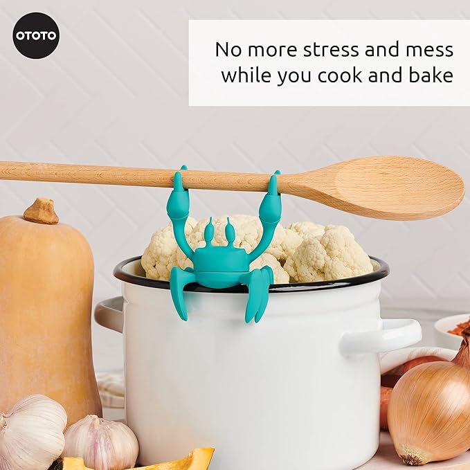OTOTO Aqua the Crab Silicone Utensil Rest - Silicone Spoon Rest for Stove Top - BPA-Free, Heat-Resistant Kitchen and Grill Utensil Holder - Non-Slip Spoon Holder Stove Organizer and Steam Releaser