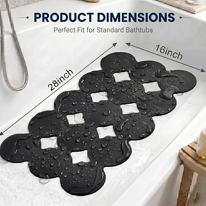 Webos Patented Non Slip Bathtub Mat Shower Mat Bath Mat Tub Mats with Strong Suction Cups Soft Natural Rubber Bath Mat for Inside The tub (Circle-Black, 28x16 inch)