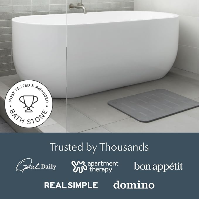 Dorai Home Stone Bath Mat Set - Premium Diatomaceous Earth Bath Floor Mats with Non-Slip Base, Fast-Drying Modern Shower Mat for Bathroom | Rain Slate, 2 Pack - 23.6"x15.4"