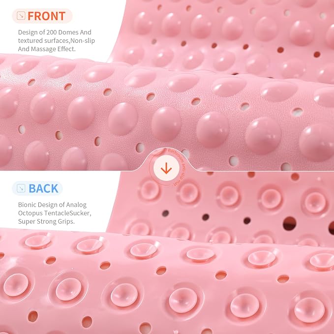 Anti-Slip Bathtub Shower mat, 40×16 inch（ 100 × 40cm） Soft Oversized Machine Washable Non-Slip Bathtub mat with Drainage Holes, Bathroom Floor Suction Cup.（1-Opaque Pink）