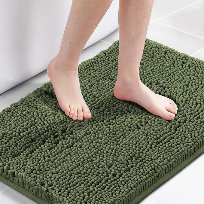 H.VERSAILTEX Bath Mats for Bathroom Non Slip Luxury Chenille Ultra Soft Bath Rugs 24x36 Absorbent Non Skid Shaggy Rugs Washable Dry Fast Plush Area Carpet Mats for Indoor, Bath Room, Tub - Loden