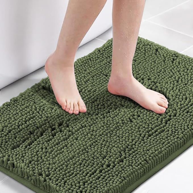 H.VERSAILTEX 20x32 Inch Loden Bath Mat Soft Shaggy Bathroom Rugs Non-Slip Chenille Plush Rugs Luxury Microfiber Washable Bath Rug for Floor Bathroom Bedroom Living Room