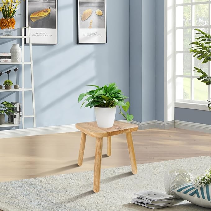 BEE&OAK 11 Inch Wooden Step Stools for Adults, Solid Rubber Wood Non-Slip Step Foot Stool, Heavy Duty 300 lbs One Step Stool for Bedroom, Bathroom, Kitchen,Outdoor (Natural)