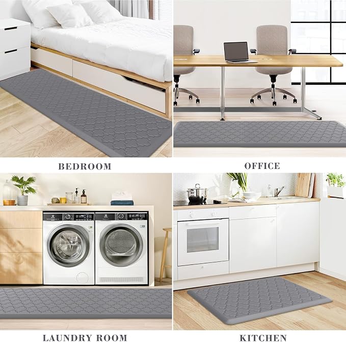 Kitchen Mat [2 PCS] Cushioned Anti-Fatigue Floor Mat Water Resistant Non-Skid Kitchen Mats and Rugs Ergonomic Comfort Foam Kitchen Rugs Standing Mat for Floor Office Sink (Grey,20"x30"+20"x60")