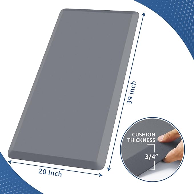 KitchenClouds Kitchen Mat Cushioned Anti Fatigue Rug 20"x39" Water Resistant, Non Slip, Standing and Comfort Desk/Floor Mats for House Sink Office (Grey,0.8inch)