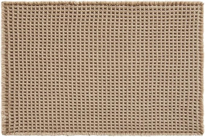 TYUU Waffle Bath Mat, Boho Bathroom Rugs Non Slip Washable Super Absorbent Quick Dry Bath Mat Farmhouse Bathroom Decor, 36"x24" Beige