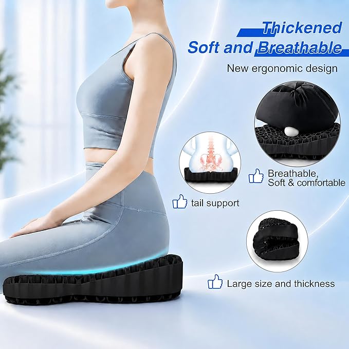 Thicken 19.7in Seat Cushion, Gel Seat Cushion for Long Sitting–Office Chair, Wheelchair, Car Cushion, Large Cooling Pad for Back Pain, Sciatica, Tailbone Pain Relief