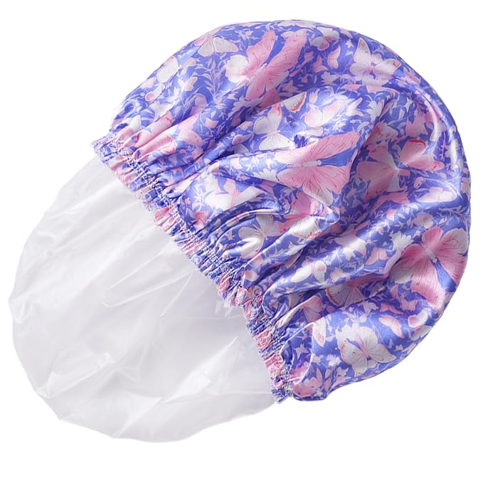 Shower Cap for Women,4 PCS Elastic and Reusable Bath Caps, Double Layers Shower Caps Reusable Waterproof, Bathing Shower Caps, Environmental Bath Hair Protection Cap - Butterfly E