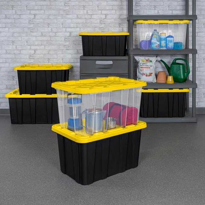 Sterilite 16-Pack Industrial Tote, Plastic Storage Container Bins with Lids, 27 Gallon - Large, Stackable, and Heavy-Duty Organizer Box Containers for Closet, Garage, Shelves, and Office