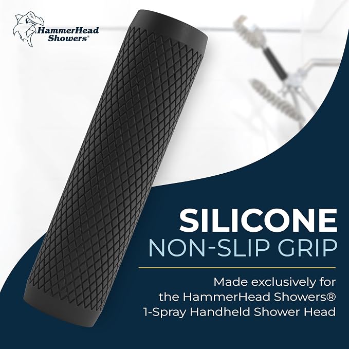 HammerHead Showers® Shark Skin Grip Compatible for HammerHead Showers 1-Spray Handheld Shower Head – Slip-Free Grip for Handheld Shower Head for Elderly or Kids – Handshower Silicone Grip