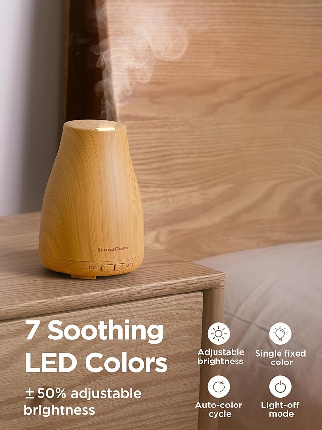 InnoGear Essential Oil Diffuser, Ultrasonic Diffusers for Home Aromatherapy Humidifier for Bedroom Room 7 Colors LED 2 Mist Mode Auto Off, Yellow